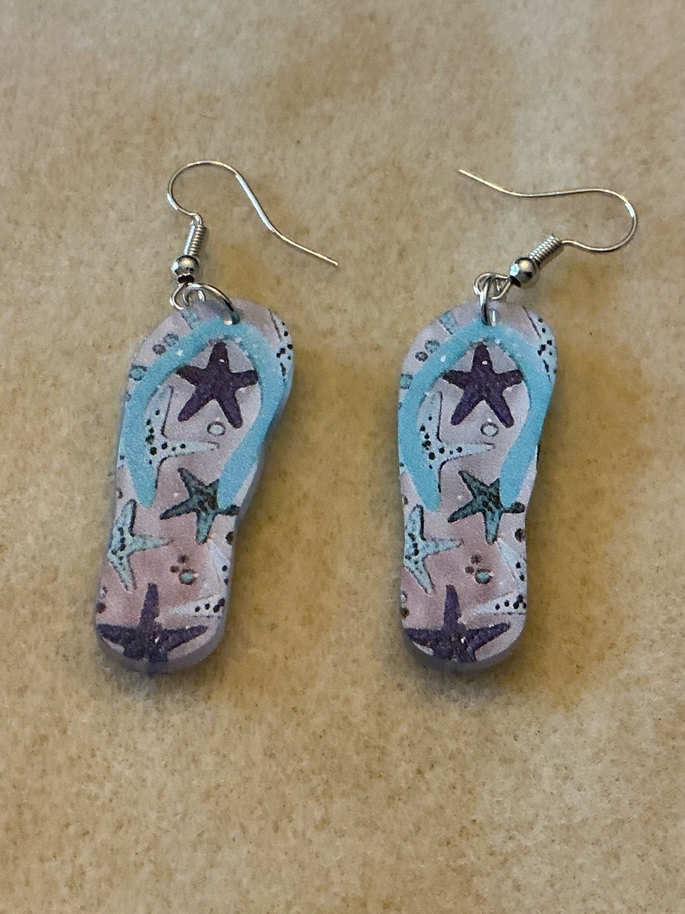 Flip Flop Starfish Dangle Earrings - Blue Teal